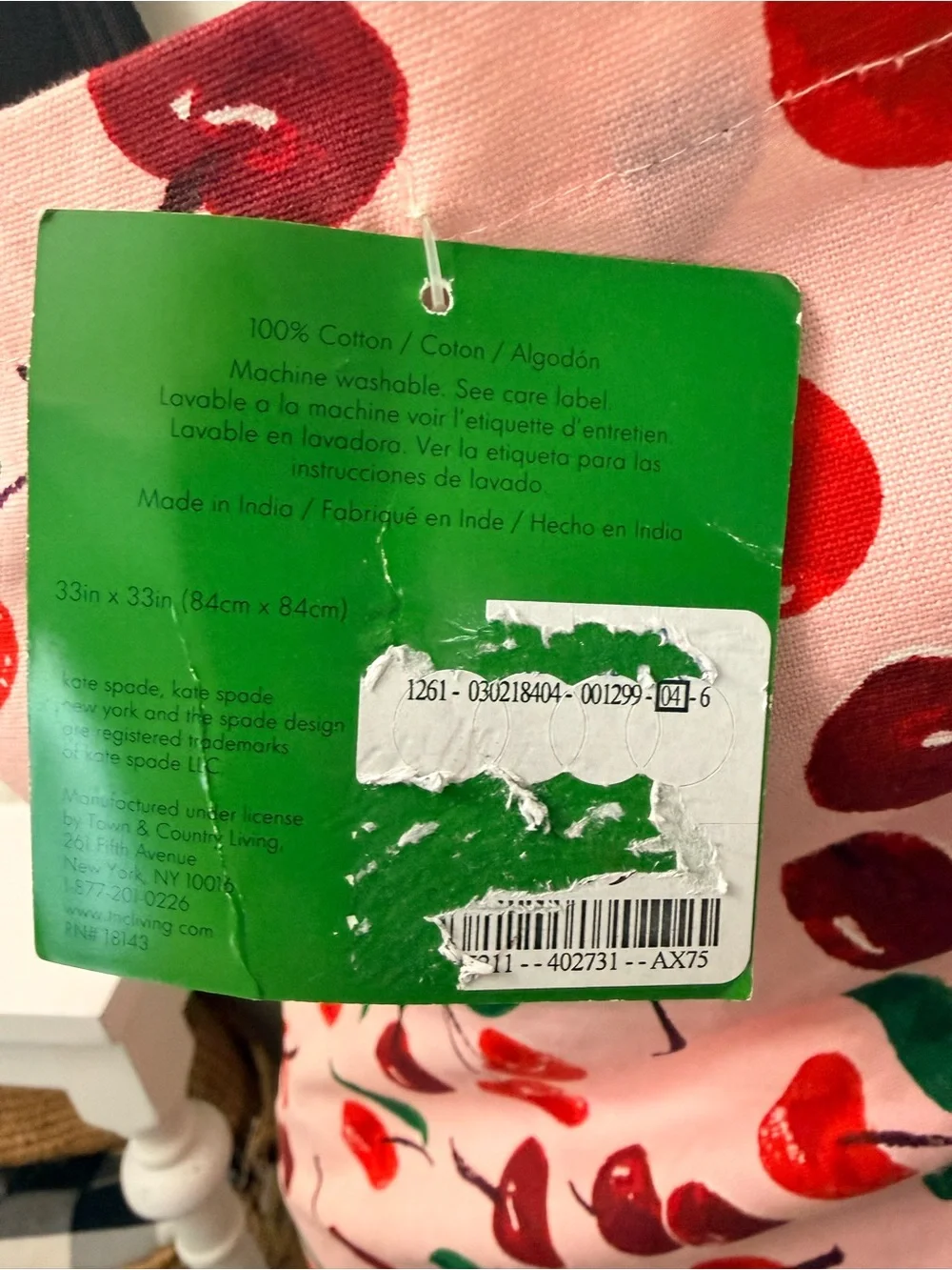 Kate Spade NWT Cherry Print Cotton Apron Designer Ribbon Tie closure Colorful